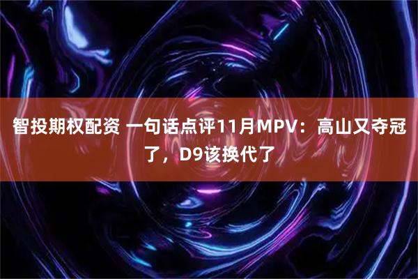 智投期权配资 一句话点评11月MPV：高山又夺冠了，D9该换代了